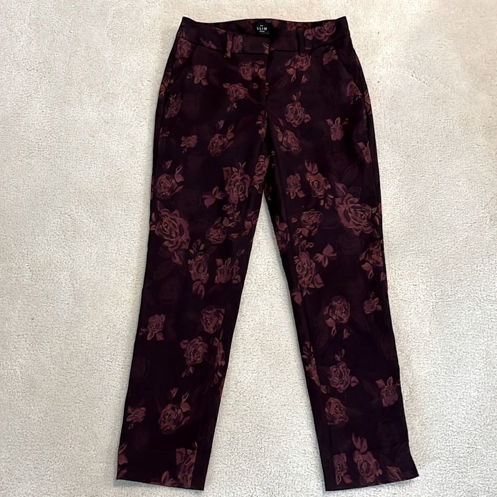 White House Black Market Women's Floral Print Slim Ankle Jacquard Pants 0P